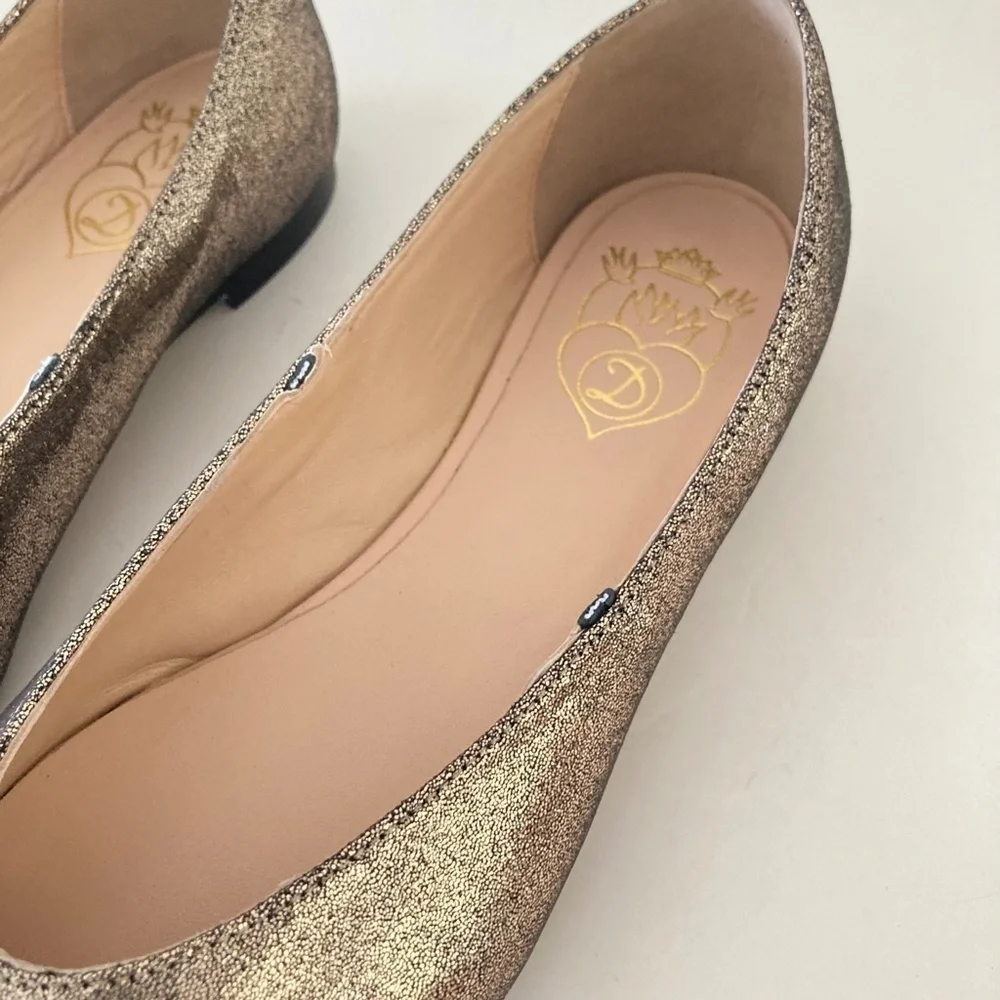 Dora Anthropologie Bea Mary Jane Gold Sparkly Pointed Toe Flats Sz 38